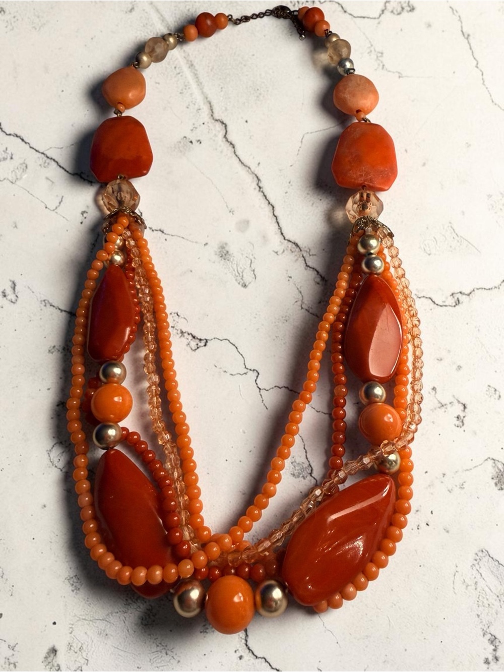 Bold Orange Multi-Strand Beaded Statement Necklace - Women's Jewelry